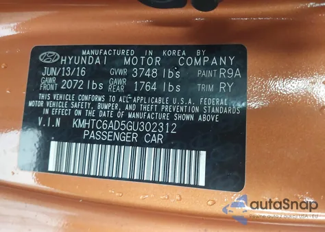 2016 Hyundai Veloster from USA, damaged, VIN KMHTC6AD5GU302312